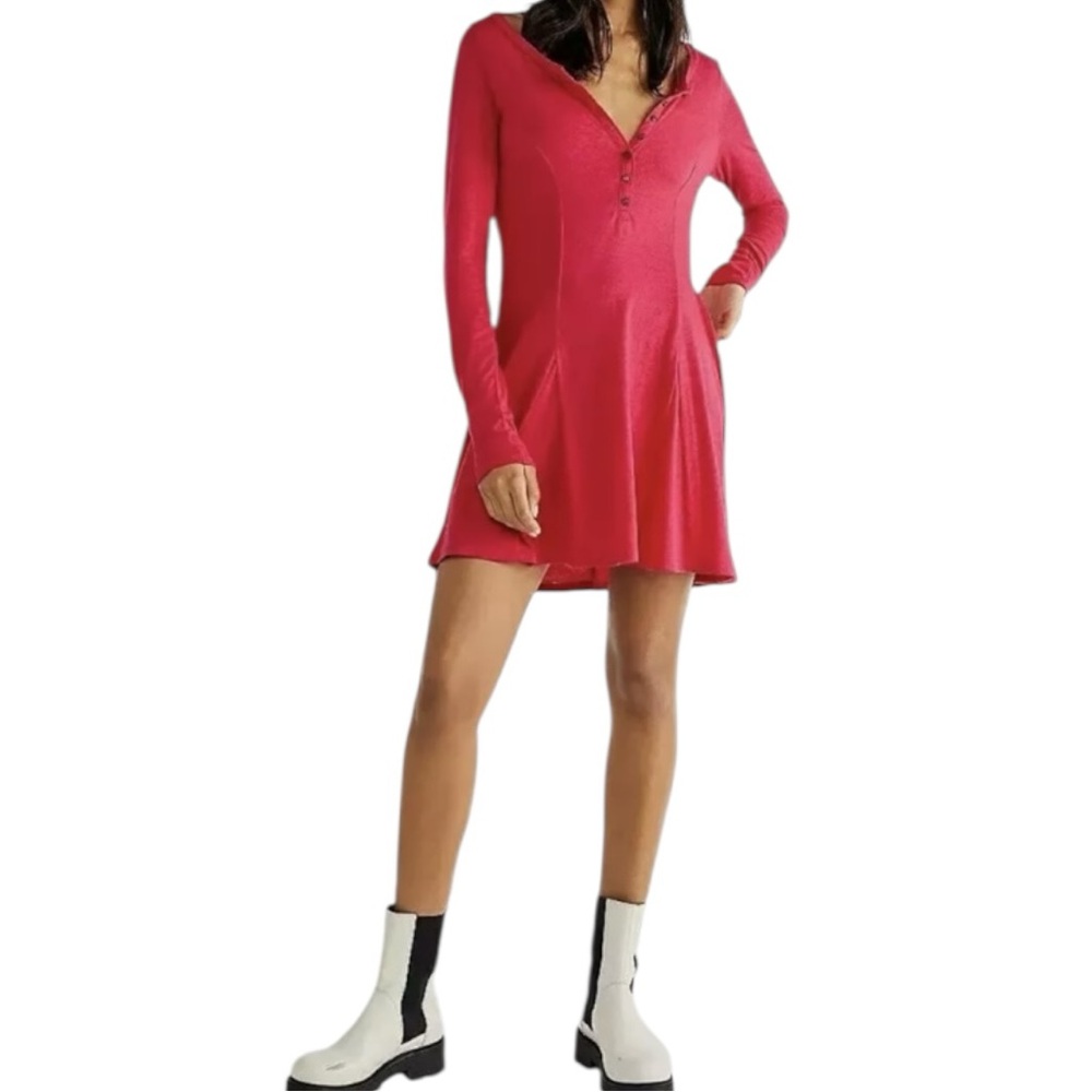 Free People Beach Pink Miles Of Henley Mini Dress Sz XS‎